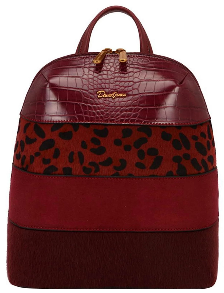 David Jones női hátizsák 30 cm - Párducmintás, burgundi