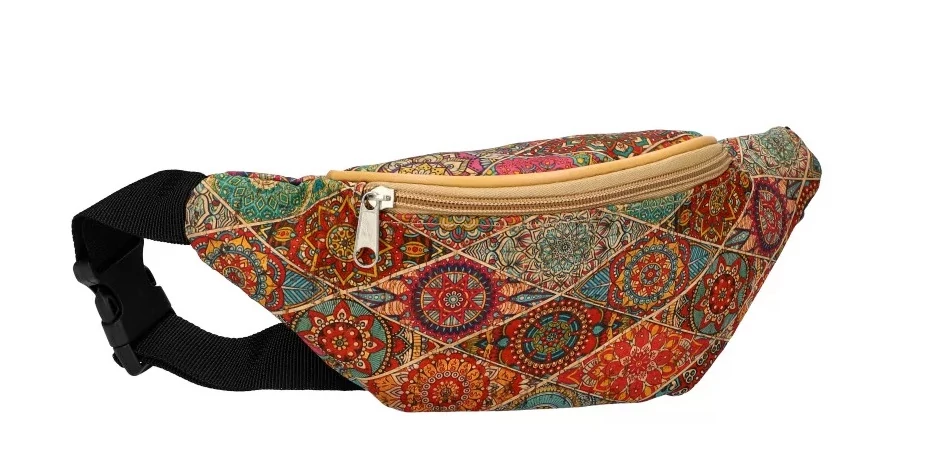 Övtáska parafából 22 cm - Élénk színű, mandala mintás