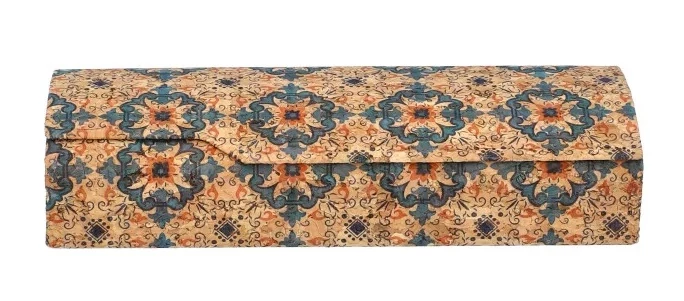 Szemüvegtok, parafa hatású 16 cm - Kék - narancs, mór stílusú