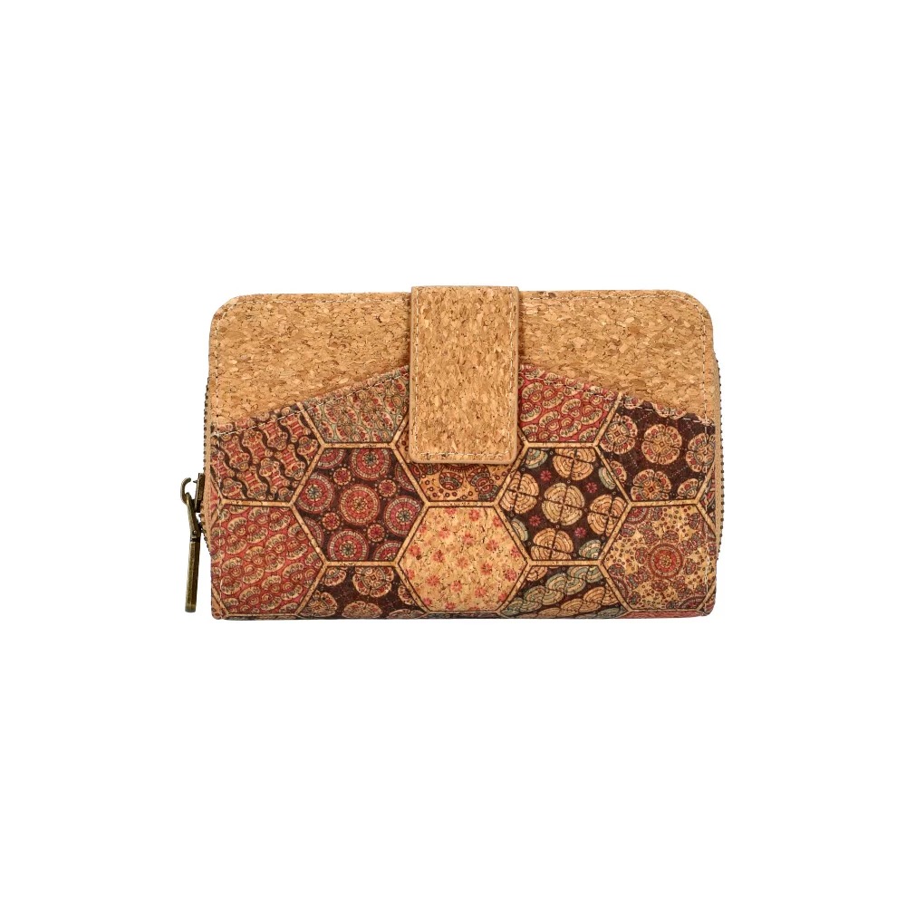 Színes női pénztárca parafából 16 cm - Mór mintás, natúr