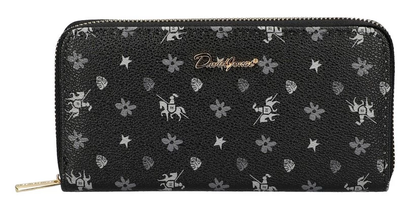 David Jones női pénztárca 19 cm - Bőrhatású, fekete, mintás