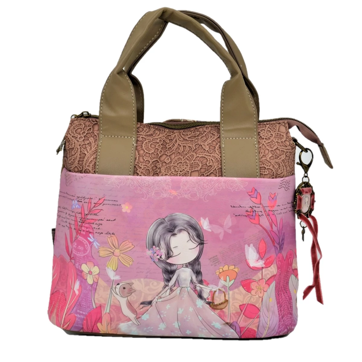 Sweet Candy kézitáska, válltáska 30 cm - Rózsaszín kert