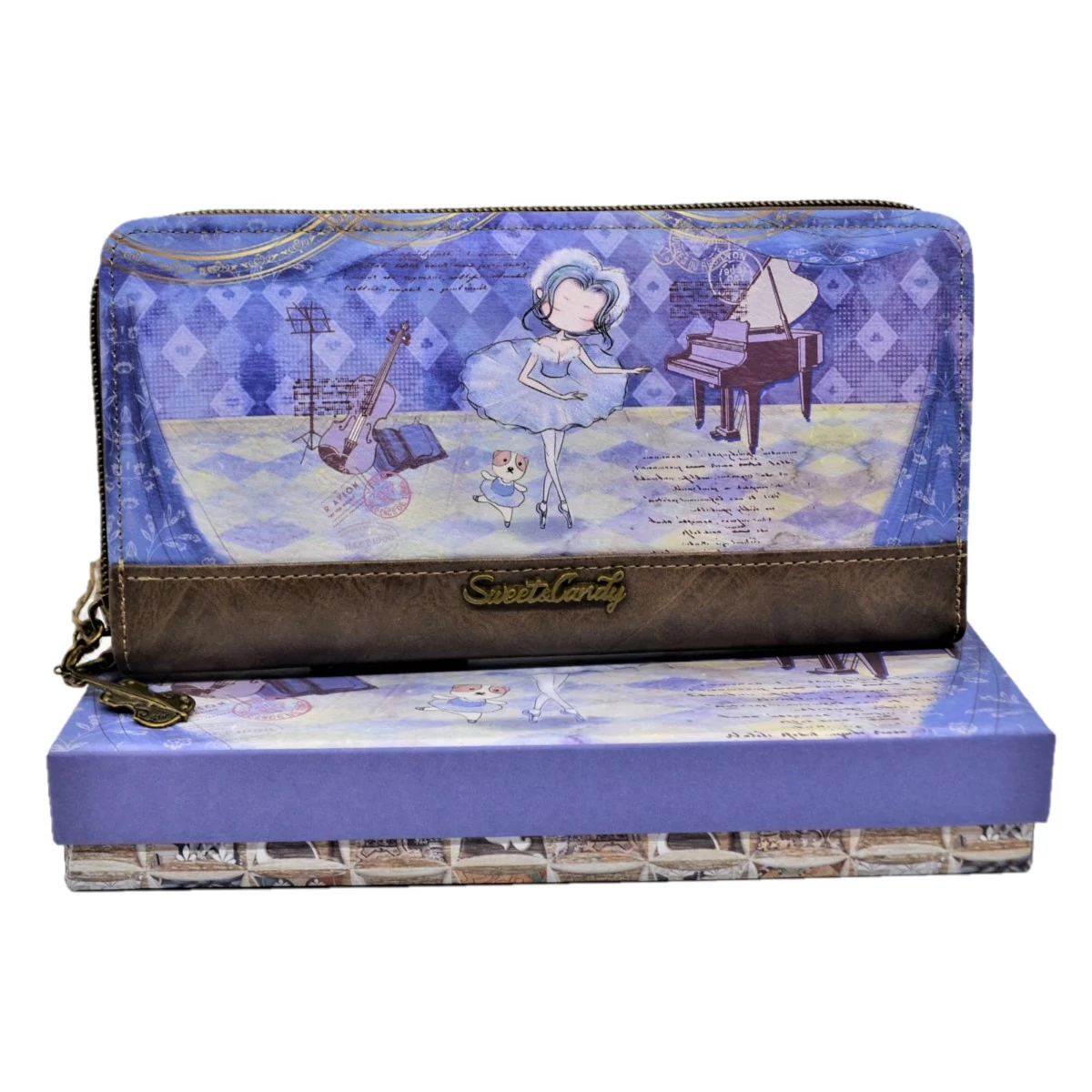 Sweet Candy nagy pénztárca dobozban 21 cm - Lila, balerina