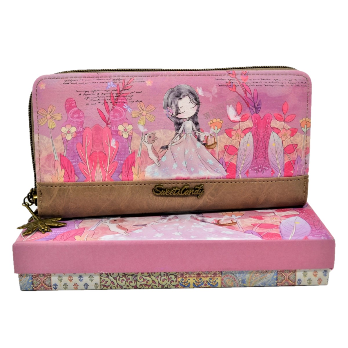 Sweet Candy nagy pénztárca dobozban 21 cm - Rózsaszín kert
