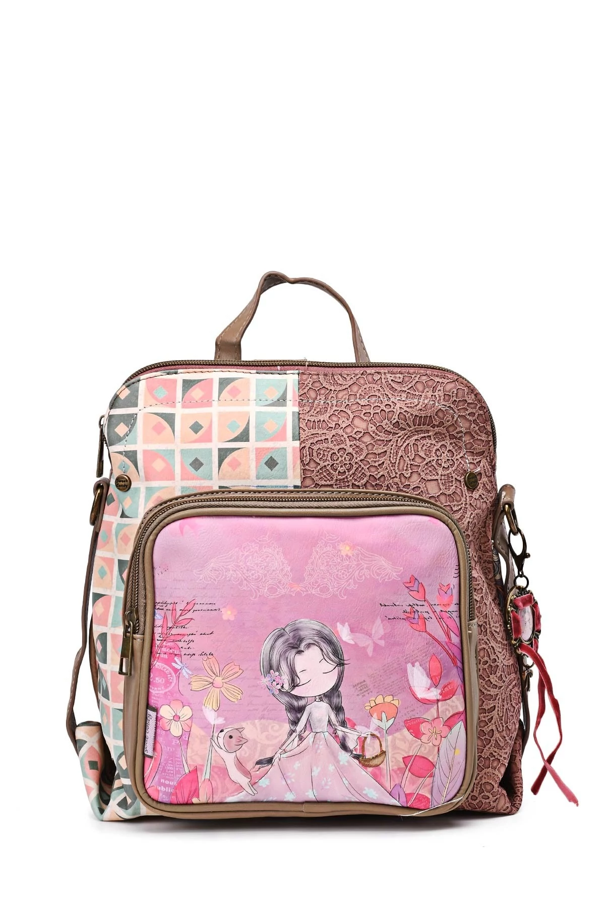 Sweet Candy hátizsák, oldaltáska, válltáska 29 cm - Rózsaszín kert