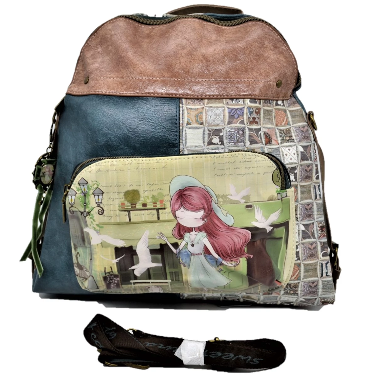 Sweet Candy hátizsák 35 cm - Zöld, madarak