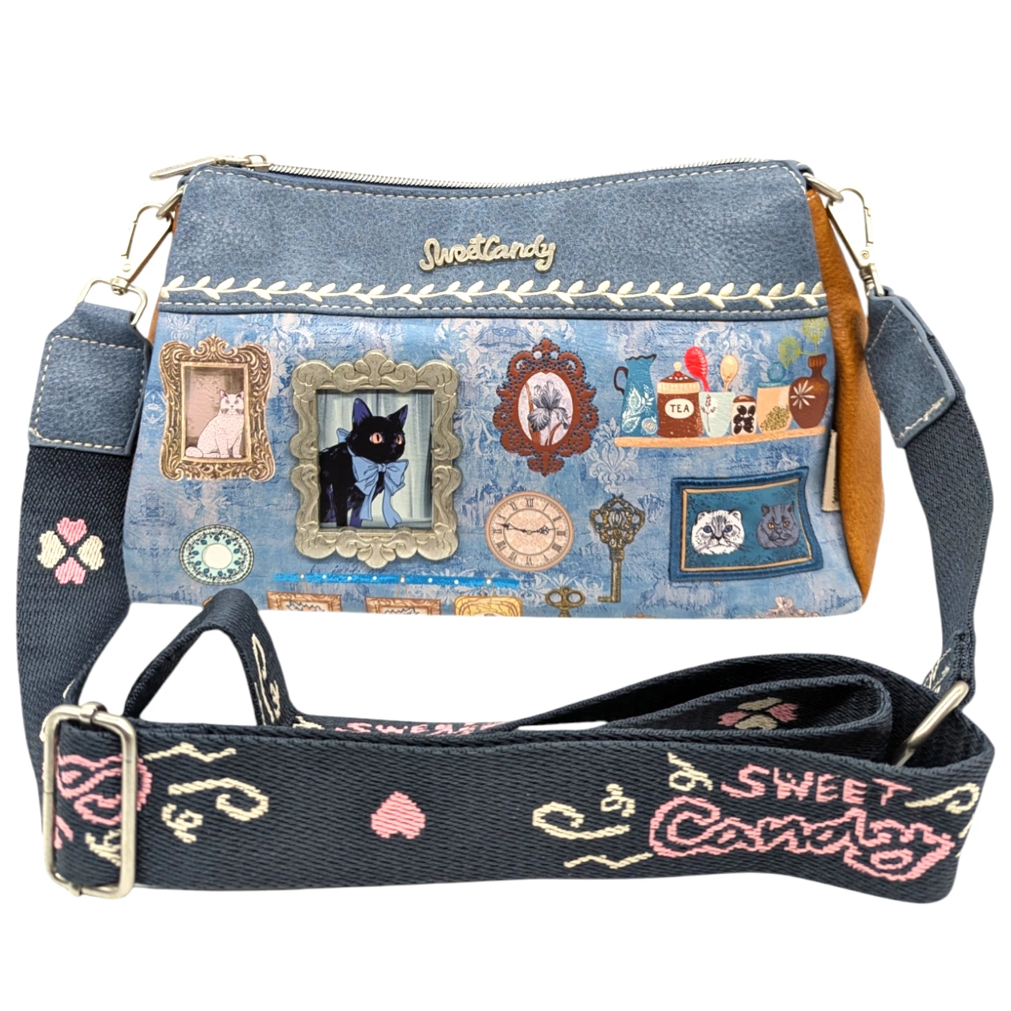 Sweet Candy Cat Umhängetasche, Schultertasche 29 cm - Blau
