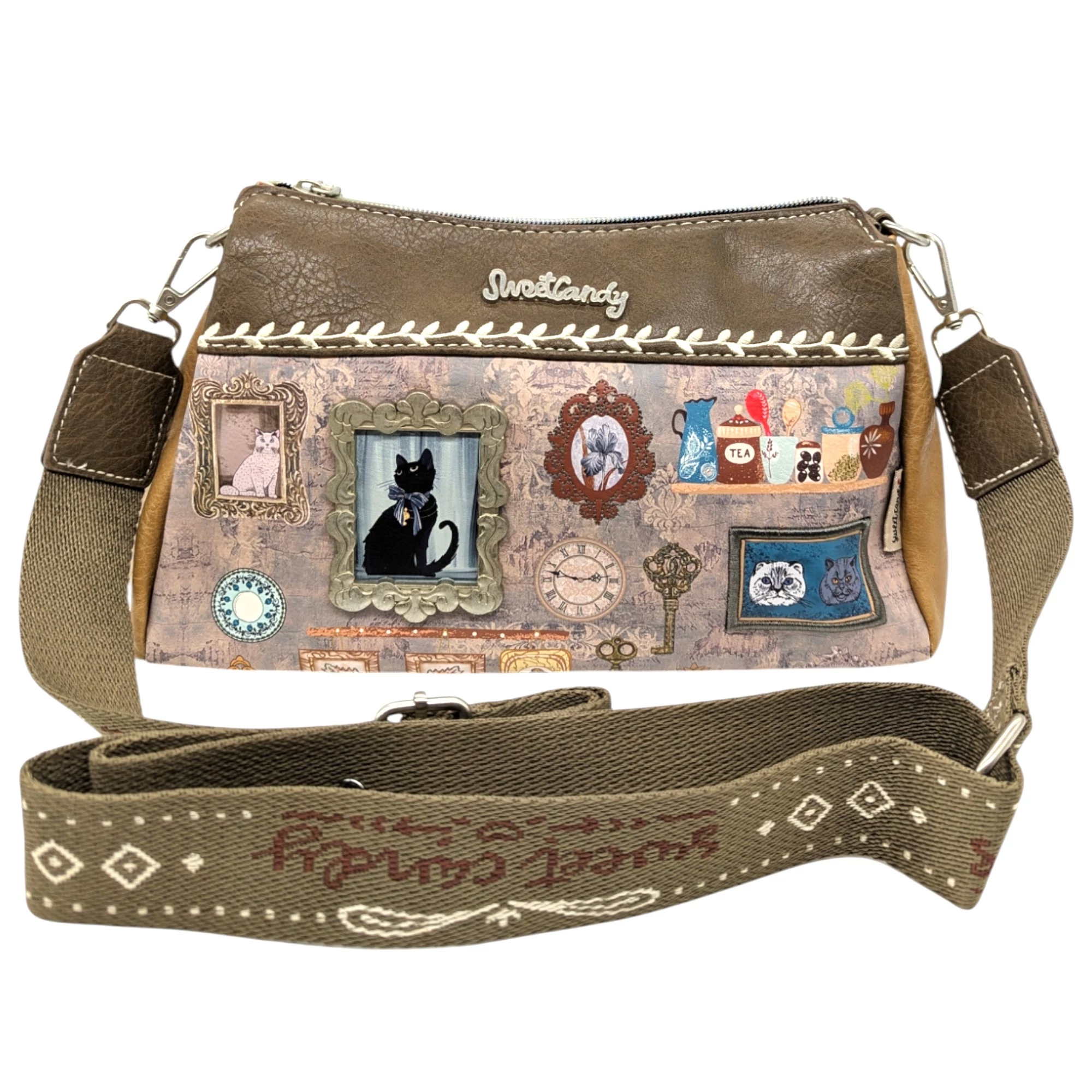 Sweet Candy Cat Umhängetasche, Schultertasche 29 cm - Khaki