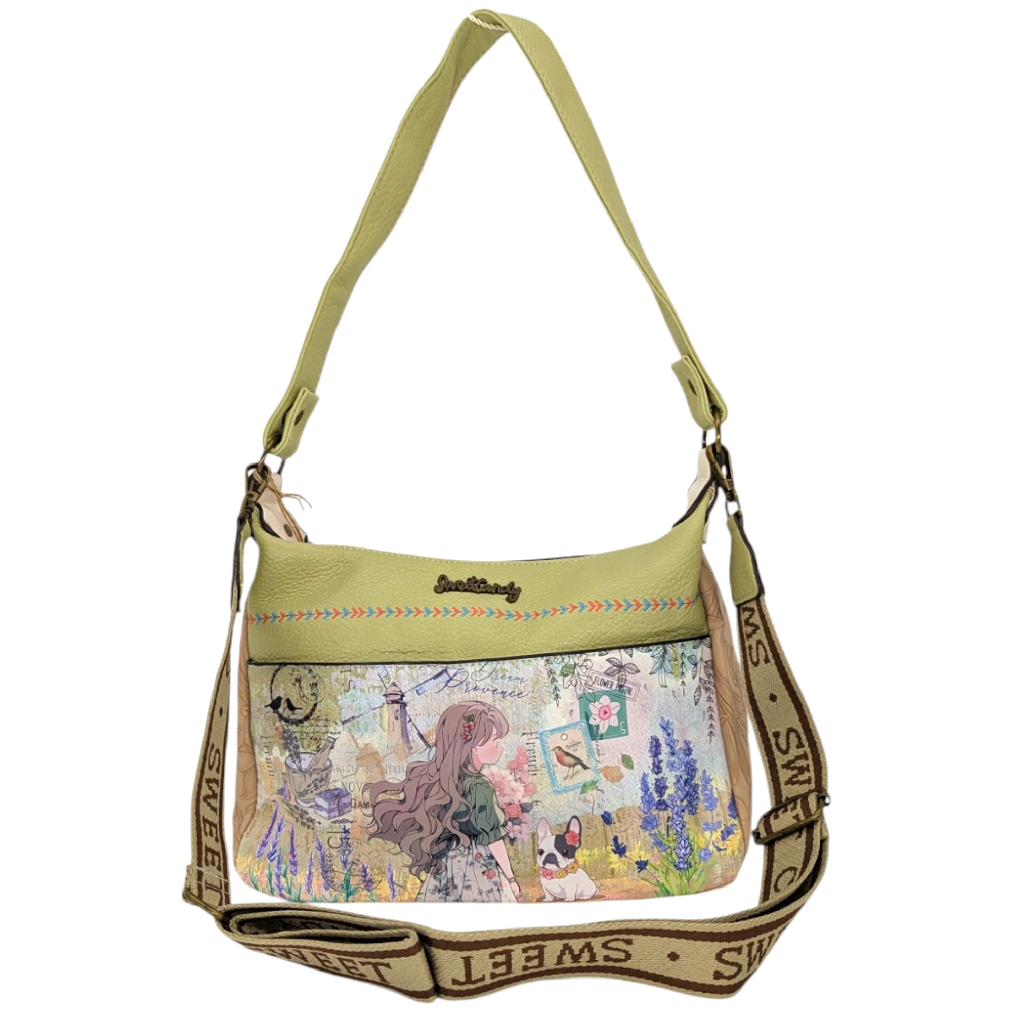 Sweet Candy Vintage Life Handtasche, Umhängetasche, Schultertasche 30 cm - Lavendel, Grün