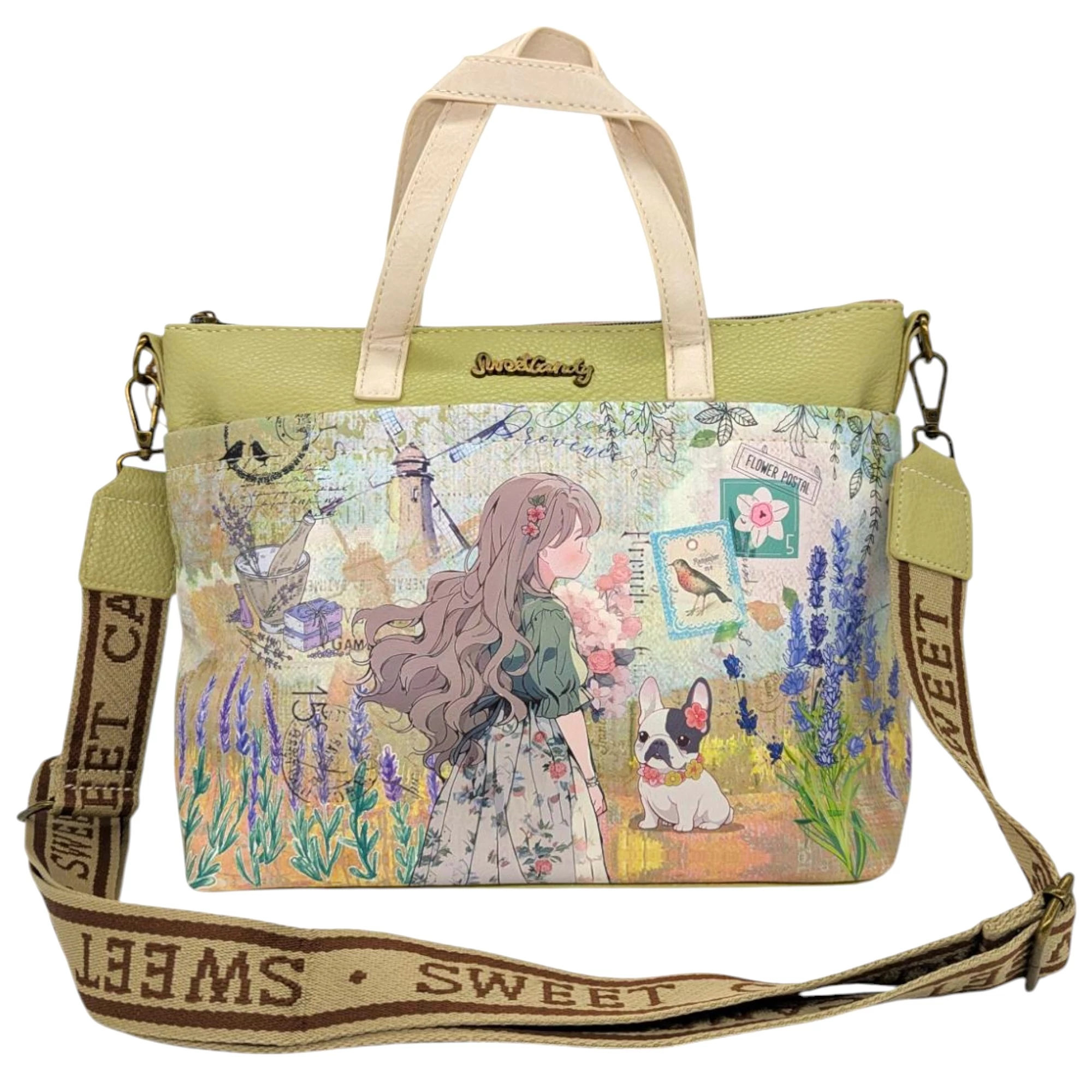 Sweet Candy Vintage Life Handtasche, Umhängetasche 32 cm - Lavendel, Grün